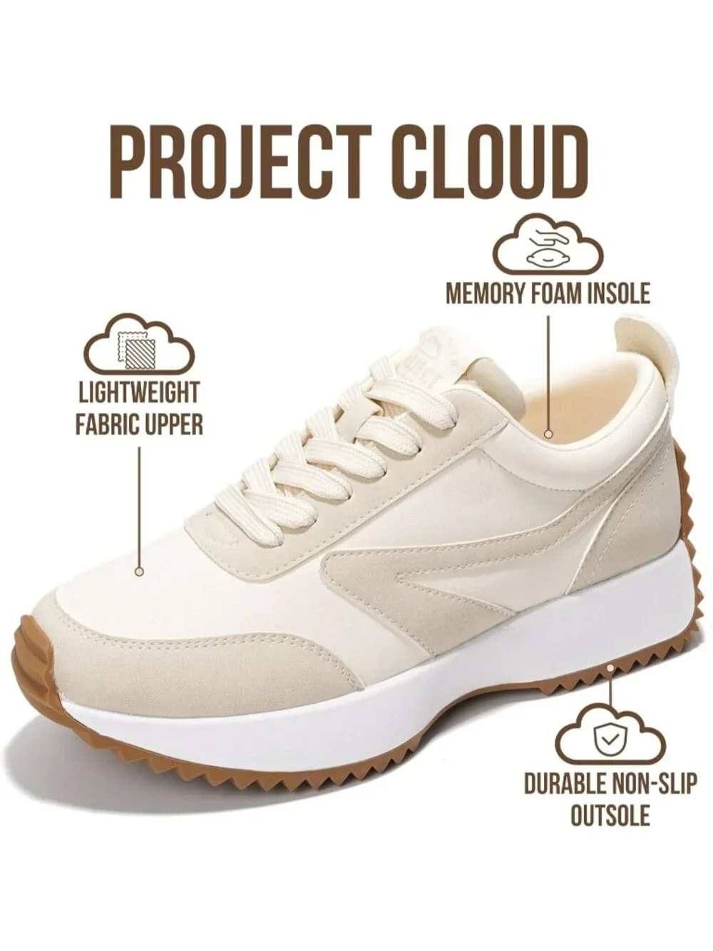 Women Balinda-beige Project Cloud Sneakers Memory Foam Lightweight Lace Up Shoes